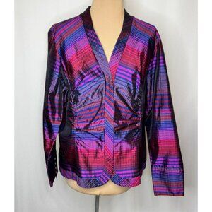 Coldwater Creek Striped Shantung Silk Blend Blazer Jacket L Large Red Purple Blu